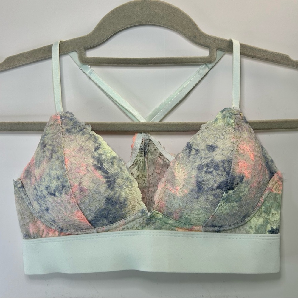 Victoria’s Secret Pink Pastel Floral Lace Adjustable Strap Bralette Sz Small